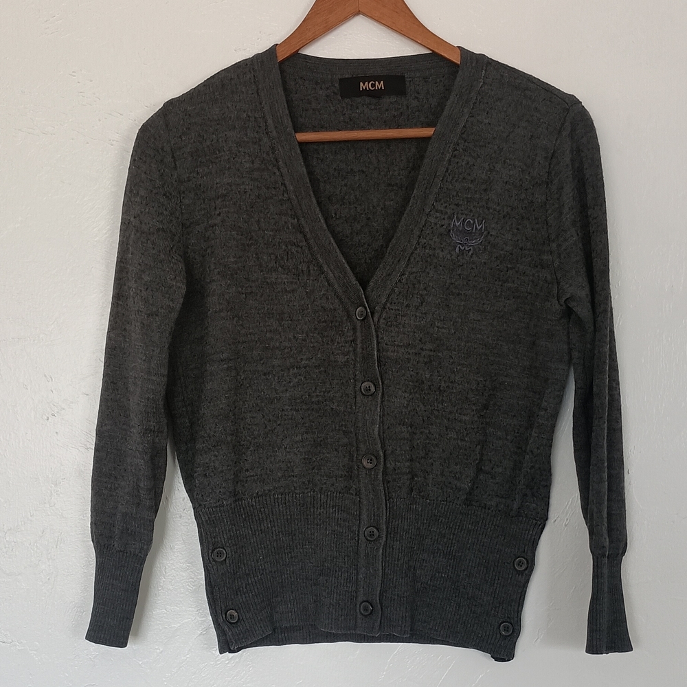 MCM Charcoal Wool Blend Gray V-Neck Button Cardigan